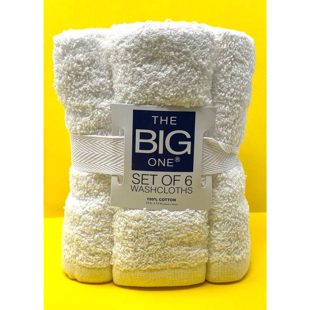 The Big One Set Of 6 Washcloths Solid White 100%cotton 13"x13"